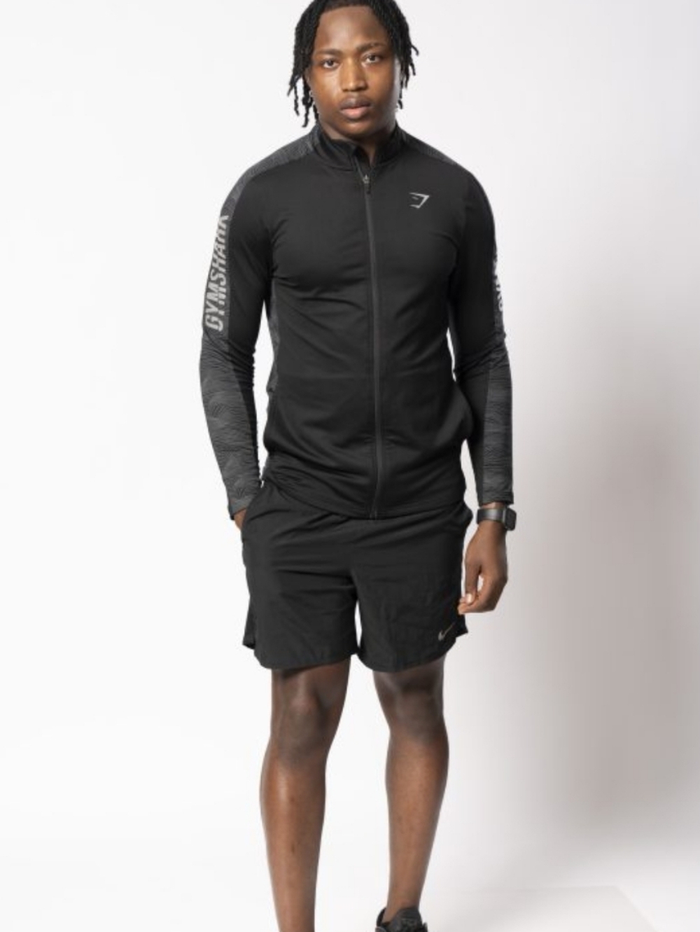 Gymshark Black Performance Full-Zip Jacket with Patterned Sleeves S